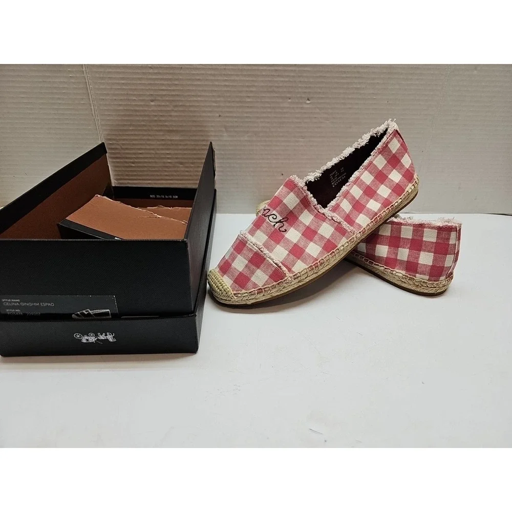 COACH‎ CELINA GINGHAM ESPADRILLE STRAWBERRY/CHALK SHOES WOMEN'S SIZE 11